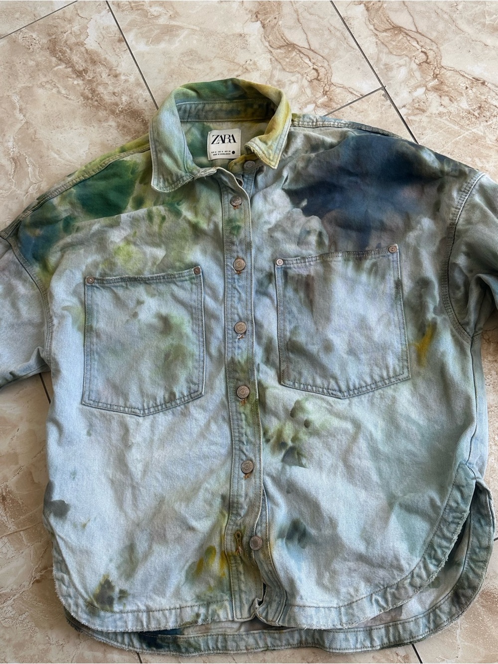Zara Tie-Dye Denim Jacket in Green & Blue - Picture 5 of 12
